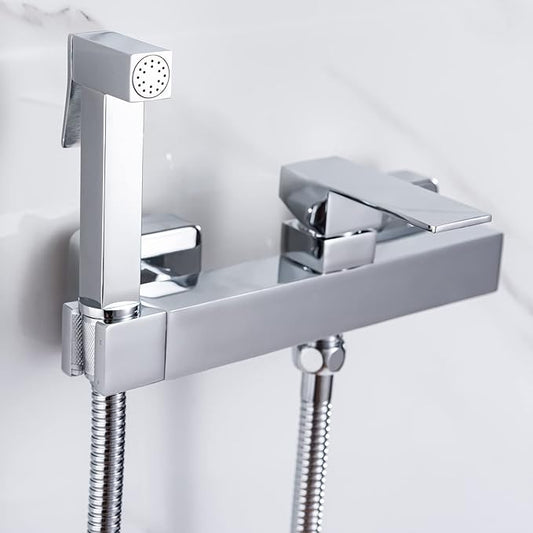 Bidet Sprayer for Toilet, Toilet Concealed Hot and Cold Mixing Brass Handheld Bidet Toilet Sprayer Wall Mount Diaper Douche Shattaf Kit for Bathroom Cleaning, Polished Chrome