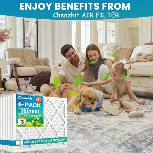 (6 Pack) 18x18x1 Furnace Air Filters, MPR 1900 & FPR 10, MERV 13 Pleated Air Filter (Actual Size: 17.75" x 17.75" x 0.75") - Image 3