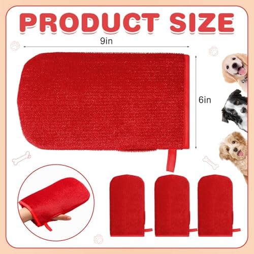 4 Pcs Pet Hair Remover Glove Red Pet Fur Removal Mitt Reusable Easy Cleaning Lint Fur Dander Glove for Furniture Clothing - Image 2
