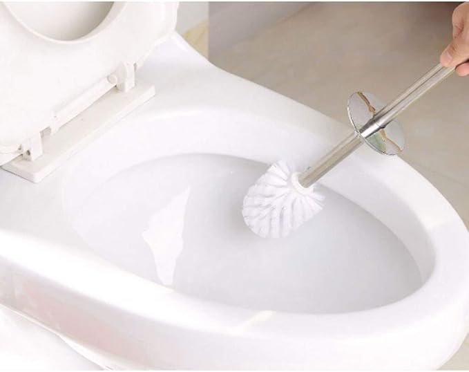 qiuqiu Creative Toilet Brush and Holder Set with Base - Toilet Bathroom Cleaning Brush - Household Toilet Soft Brush - Beige