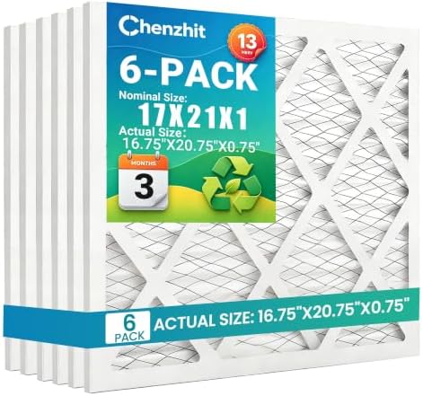 (6 Pack) 17x21x1 Air Filter, MPR 1900 & FPR 10, MERV 13 Pleated Air Filter (Actual Size:16 3/4x20 3/4x3/4 inch) by Chenzhit