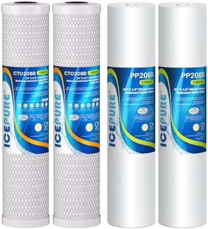 ICEPURE 5 Micron 20” x 4.5” Whole House Water Filter Cartridge PP+CTO 2-Stage Sediment and Carbon Filter Set, Replacement for FC25B, EPM-20BB, CB-BB-20, DB20P, EP-20BB, CTO-F20B-5, F3WGB32BM, 2 Pack by ICEPURE