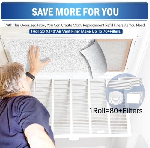 UBeesize Air Vent Filters Kit, 20" x 140" Cut to Size Air Filter Material (80+ Filters), No Airflow Restrictions, With Adhesive Hook Tape for Home Floor, Grilles, Ceiling, HVAC Furnace Vents, White - Image 4