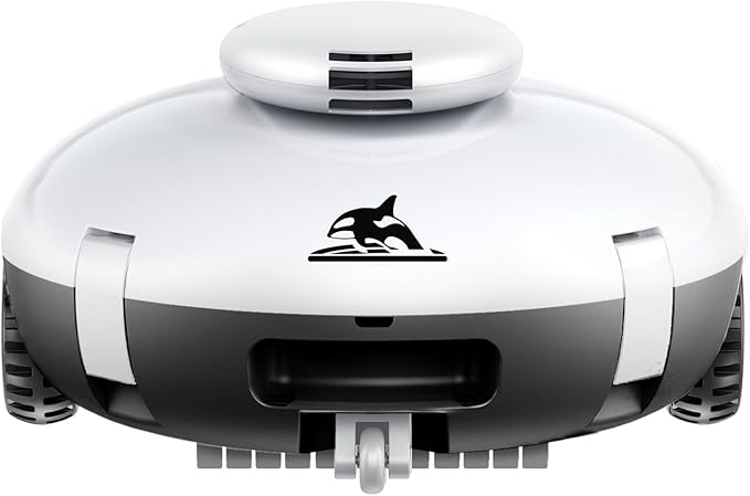 Cordless Robotic Pool Vacuum, 90 Mins Runtime Pool Cleaner with Double Filters, Lightweight, Powerful Brushless Motors for Above Ground Flat Pools up to 860 Sq.Ft (Black)