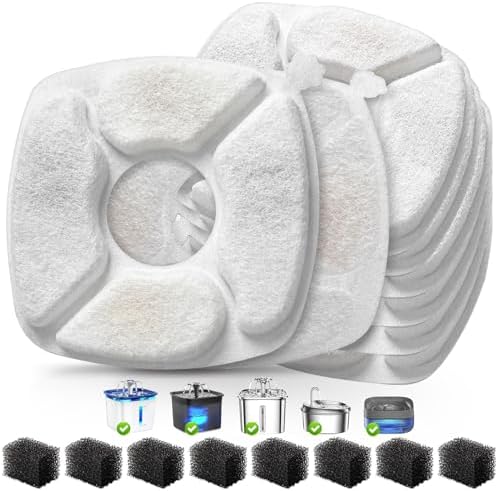 16 Pcs Cat Water Fountain Replacement Filters-8 Pack Cat Fountain Filters with 8 Pack Sponges, Enhanced Compatibility Pet Fountain Filter Fit for 95oz/2.8L 135oz/4L 67oz/2L Pet Drinking Fountain - Image 7
