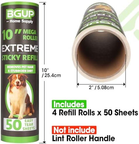 10 Inch Lint Roller Refills, 4 Rolls 200 Sheets Large Lint Rollers for Pet Hair Extra Sticky, Easily Remove Carpets, Clothes, Couch and Curtains Dust (Not Include Lint Roller Handle) - Image 2