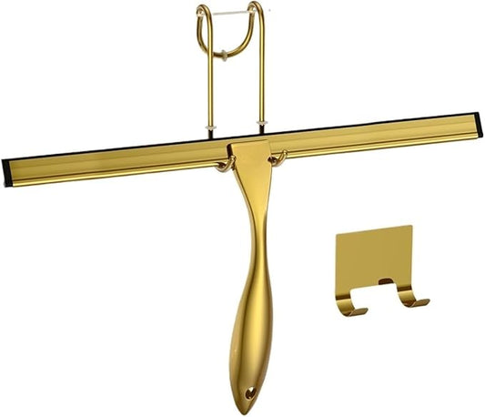 Window Squeegee 10'' 14 inch Bath Cleaner Squeegee Golden Color with Hooks Door Glass Mirror Car Cleaning Tool for Shower Glass(Size Large 14inch)