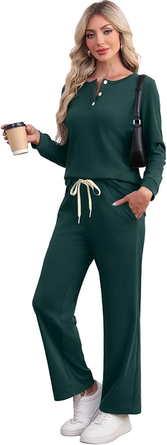 WIHOLL Lounge Sets for Women Two Piece Outfits Button Down Sweatsuit Sweatpant with Pockets Fall Fashion 2025