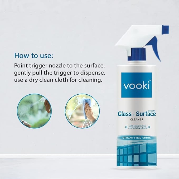 Vooki Ecofriendly Smooth Glass Surface Cleaner, Non-Toxic, for All Types of Glass Surfaces, 500ml - (Pack of 5)