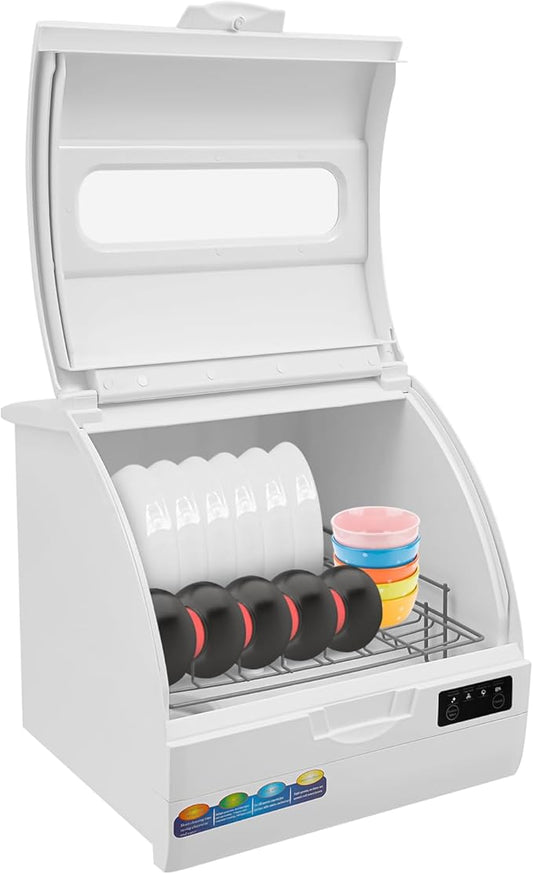 Portable Countertop Dishwasher, 1200W Mini Dishwasher W/Build-in 6L Tank & 4 Wash Modes, Tabletop Small Dish Washer W/Tempered Glass Window & 360° Dual Spray for Apartments & RVs