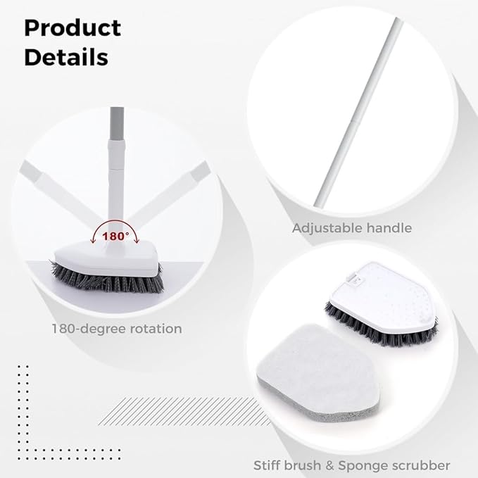 Cleaner Tile Bathroom, Scrubber Tile and Tub 1 in 2, Tool Scrubber Cleaning Bath Extendable with Handle Long, Scrubber Rotating 180-Degree
