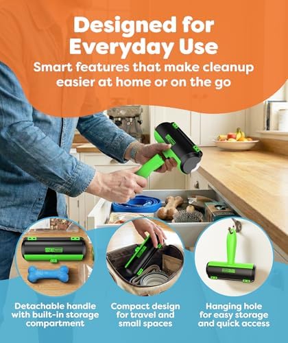 Triton Pet Hair Removal Tool w/Fur Trapping Compartment, 60% Smaller Storage Size, Reusable Shedding Roller, Cat and Dog Hair Remover for Car, Furniture, Carpet, Couch (Green) - Image 4