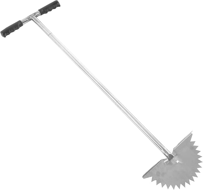 Manual Lawn Edger with Saw Tooth Blade, Half Moon Edger Lawn Tool, Stainless Steel Garden Edger with T Grip Handle for Cleaning Edges Along Sidewalks Driveways and Flower Beds