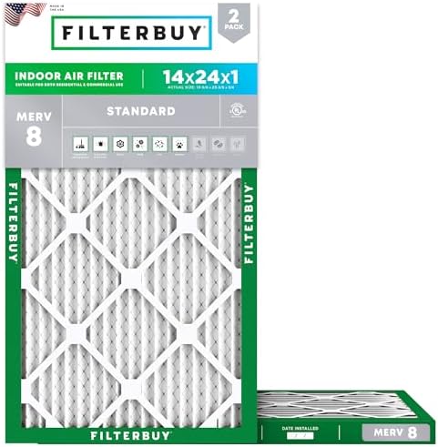 Filterbuy 14x24x1 Air Filter MERV 8 Dust & Allergy Defense (2-Pack) by Filterbuy