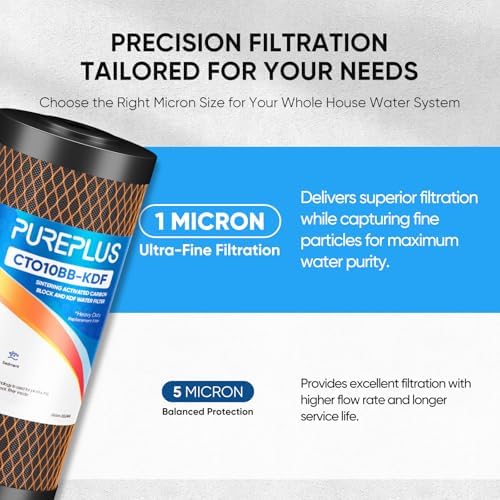 PUREPLUS 1 Micron 10"x4.5" Whole House Water Filter, KDF & Carbon, 1 Pack - Image 5