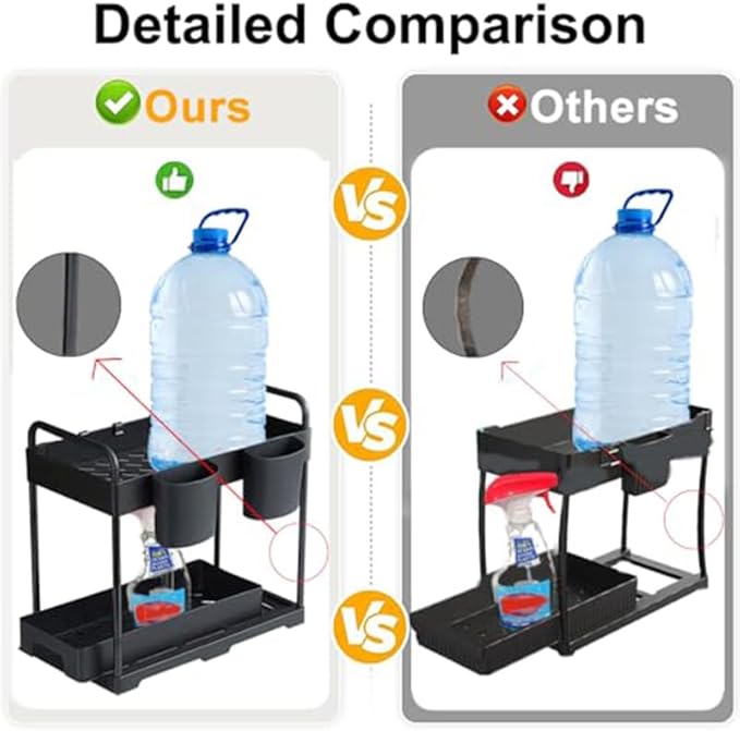 Under Over Sink Organizer and Storage, Under bins for Kitchen and Bathroom Sink Organizers and Storage Cabinet Cleaning Supplies Organizer Shelf Sliding Drawer(2 Packs)