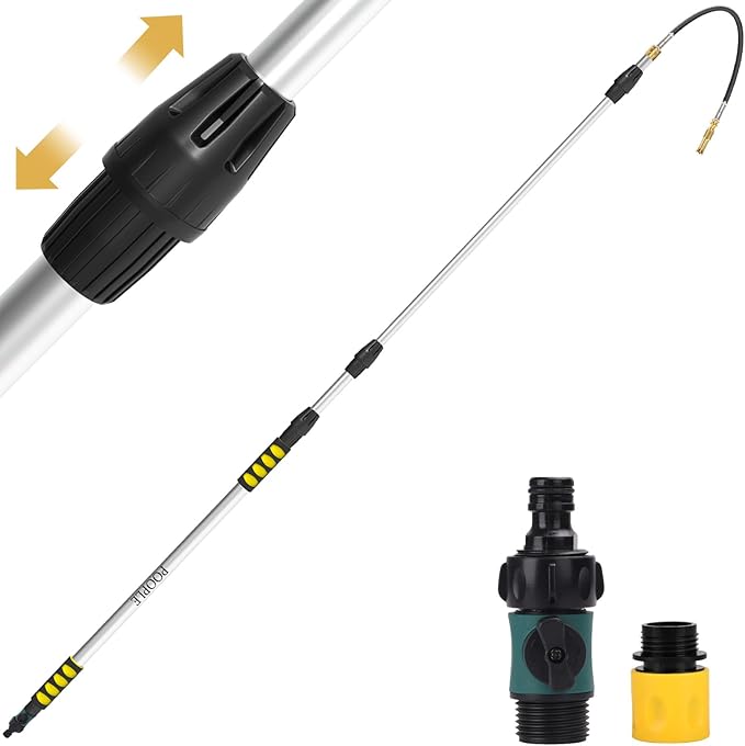 Gutter Cleaning Tools From The Ground, 16ft Telescopic Gutter Cleaner Tools, Rain Gutters Cleaning Tool With Garden Hose Attachment and Bendable Wand