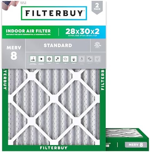 Filterbuy 28x30x2 Air Filter MERV 8 Dust & Allergy Defense (2-Pack) by Filterbuy