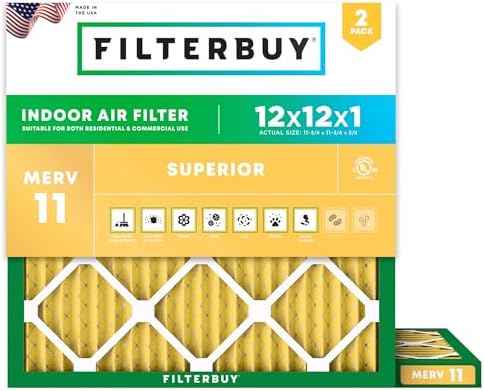 Filterbuy 12x12x1 Air Filter MERV 11 Pet & Allergy Defense (2-Pack) by Filterbuy