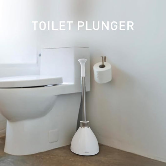 simplehuman Toilet Plunger and Caddy, Stainless Steel, White