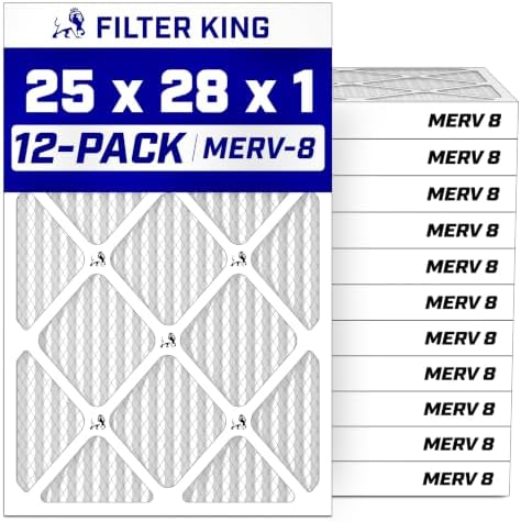 Filter King 25x28x1 Air Filter MERV 8, AC Furnace Filters (12-Pack) by FilterKing