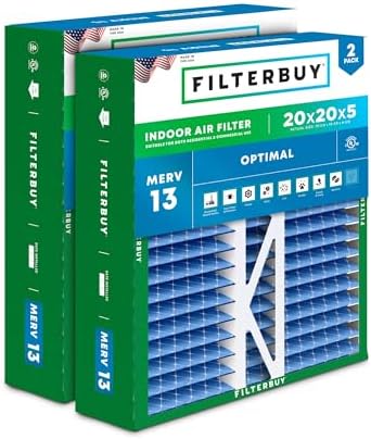 Filterbuy 20x20x5 Air Filter MERV 13 Smoke & Allergy Defense (2-Pack) by Filterbuy