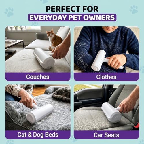 Pet Hair Remover Roller with 2 Grooming Gloves ?€? Reusable Lint Remover for Dogs and Cats (Purple) - Image 7