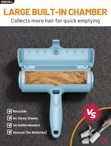 ORDORA Pet Hair Remover Roller, Reusable Lint Roller for Dog and Cat Hair | Portable Pet Hair Roller with Large Fur Bin for Couches, Bedding, Car, Rugs & Furniture, No Refills or Batteries, Pet Homes - Image 6
