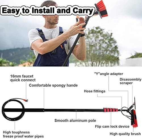 4M-12M Window Cleaning Kit, Telescopic Water Fed Pole with Squeegee & Brush, Extendable Roof & Glass Cleaner for Outdoor Solar Panels & Windows
