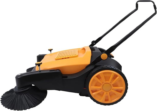 Industrial Floor Sweeper Machine 41" Hand Push Broom Large Area Outdoor Commercial Walk Behind Cleaning Tool With 14.5 Gal Trash Bin for Garage, Driveway, Hotel