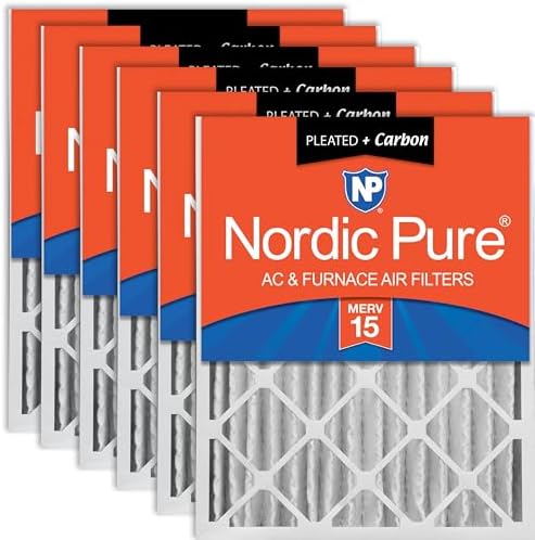 Nordic Pure 20x20x4 Pleated MERV 15 Plus Carbon Air Filters 6 Pack by NordicPure