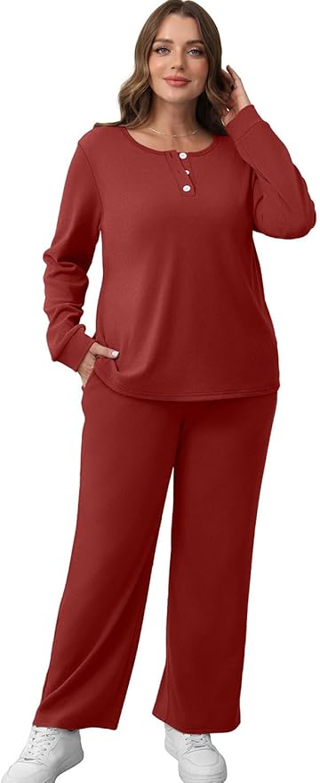 WIHOLL Lounge Sets for Women Two Piece Outfits Button Down Sweatsuit Sweatpant with Pockets Fall Fashion 2025