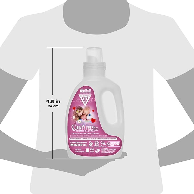 Hiketron Dainty Fresh For Babies Liquid Laundry Detergent, 5x Ultra Concentrated, Tough Stains Remover, Long Lasting Scent (40 Fl Oz, Pack of 1)