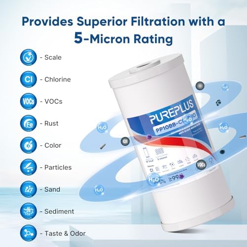 PUREPLUS 10"x4.5" Whole House Scale Inhibitor & Sediment Water Filter,4PACK - Image 2