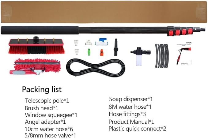 20ft Water Fed Pole Brush with Squeegee Kit Telescoping High Reach Window Cleaning Tool with Soap Dispenser Extension Solar Panel Cleaner for Household