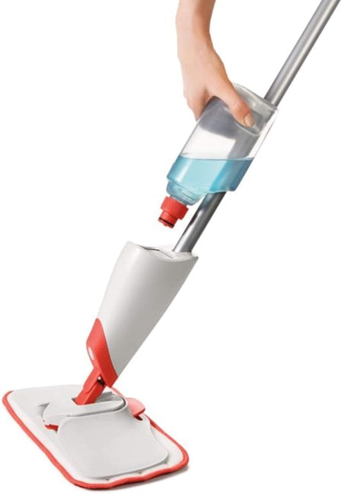 OXO Good Grips Microfiber Spray Mop with Slide-Out Scrubber,Red/White