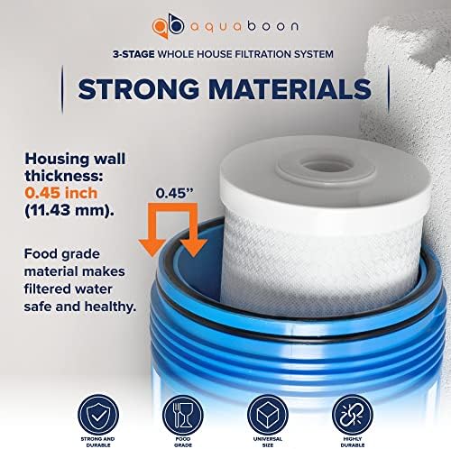 3-Stage Whole House Water Filter System 20 x 4,5 inch with Wrench, Bracket, Gauge & Release Buttons | Sediment, CTO, Pleated Water Filters Included - Image 5