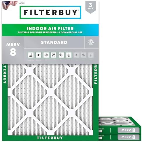 Filterbuy 20x22x1 Air Filter MERV 8 Dust & Allergy Defense (3-Pack) by Filterbuy