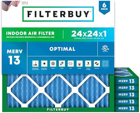 Filterbuy 24x24x1 Air Filter MERV 13 Smoke & Allergy Defense (6-Pack) by Filterbuy