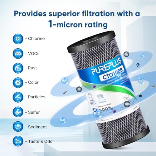 PUREPLUS 1 Micron 10"x4.5" Coconut Shell Carbon Block Water Filter, 1 Pack - Image 5