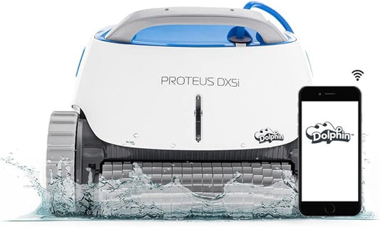 Dolphin Proteus DX5i Wi-Fi Automatic Robotic Pool Vacuum Cleaner, Wall Climbing, Waterline Scrubber Brush, Ideal for In-Ground Pool up to 50 FT in Length
