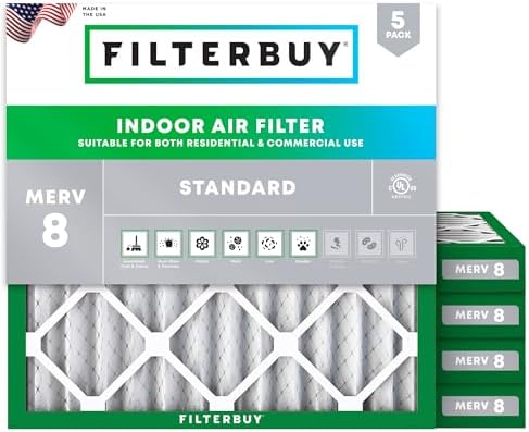 Filterbuy 25x25x2 Air Filter MERV 8 Dust & Allergy Defense (5-Pack) by Filterbuy