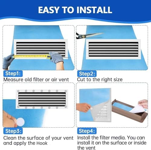 Air Vent Filters,20"x100"Cut to Fit Air Filter Material (80+Filters),MERV 8 Electrostatic Air Vent Filter for Home Floor, Grilles, Ceiling, HVAC Furnace Vents, With 48PCs Adhesive Hook Tape - Image 7