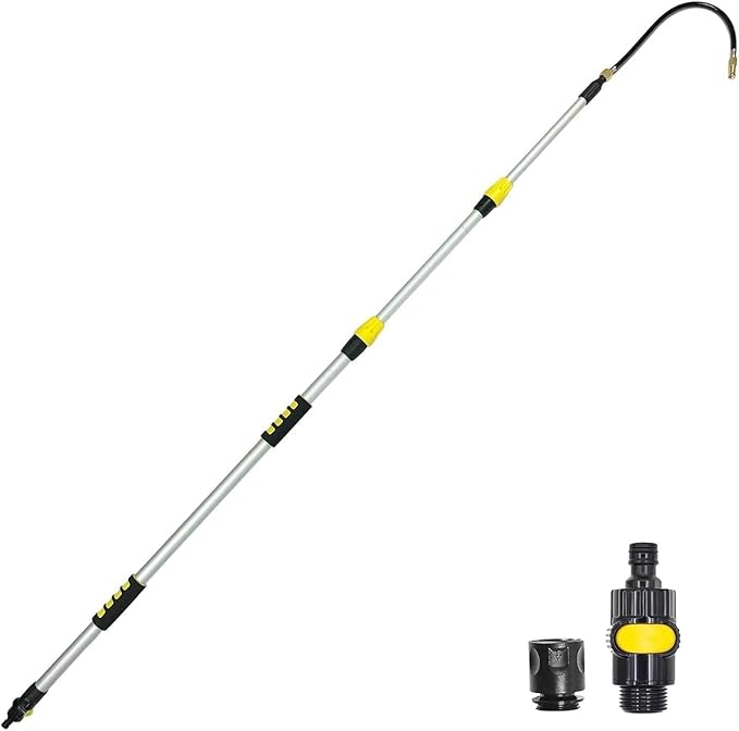 12FT Telescopic Gutter Cleaning Tools from The Ground, Reach to 20FT Gutter Cleaner Wand with Hose Attachment, Aluminum Wand Rain Gutter Cleaner Tool