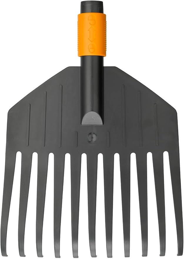 Fiskars Leaf Broom, Tool Head, Small, 11 Tines, Width: 21.3 cm, Plastic Tines, Black/Orange, QuikFit, 1000659