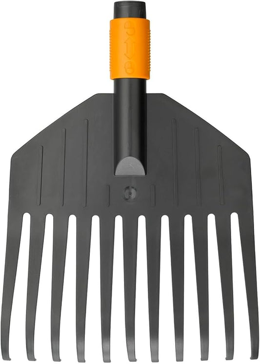 Fiskars Leaf Broom, Tool Head, Small, 11 Tines, Width: 21.3 cm, Plastic Tines, Black/Orange, QuikFit, 1000659
