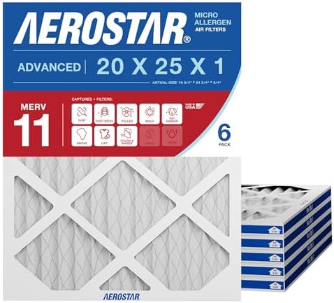 Aerostar Air Filter 20x25x1 MERV 11 AC Filter, HVAC, Furnace Filter, 6 Pack by AirFiltersDelivered