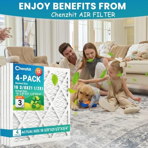 (4 Pack) 16 3/8x21 1/2x1 Furnace Air Filters, MPR 1900 & FPR 10, MERV 13 Pleated Air Filter (Actual Size: 16 3/8"x21 1/2"x3/4") - Image 2