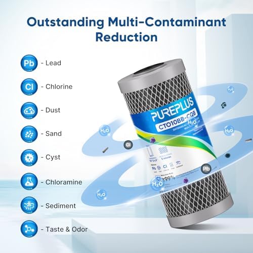 PUREPLUS 10"x4.5" Whole House Water Filter, Lead Removal, 5 Micron, 2 Pack - Image 3
