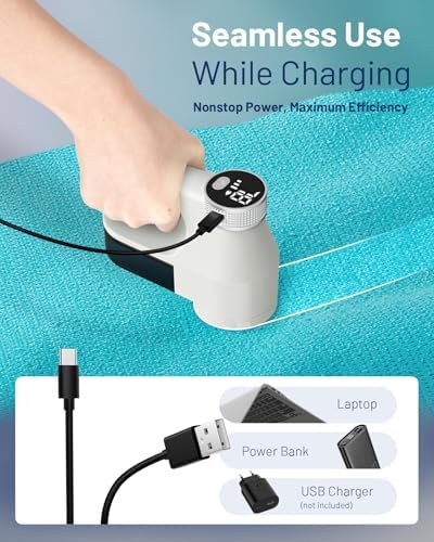 BEAUTURAL Fabric Shaver and Lint Remover, Rechargeable Sweater Defuzzer | LED Display, 3-Speed Settings, 6 Leaf Blades, Portable Pilling Remover for Clothes, Furniture, Blankets - Image 5